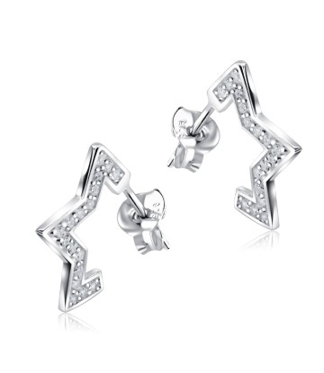 Star Half  Shaped With CZ Stone Silver Ear Stud STS-5487